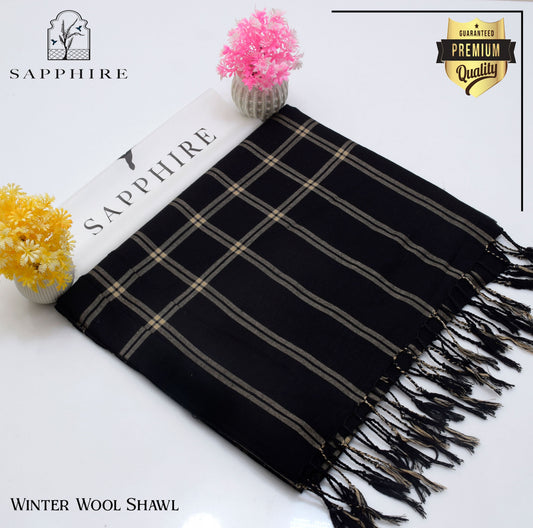 Sapphire Wool Shawl Black Check