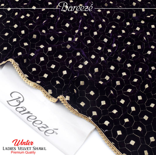 Bareeze Velvet Shawl Purple Jaal Emb