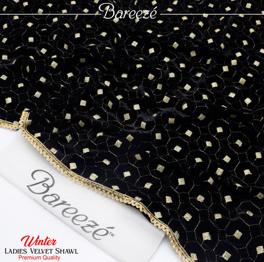 Bareeze Velvet Shawl Black Jaal Emb