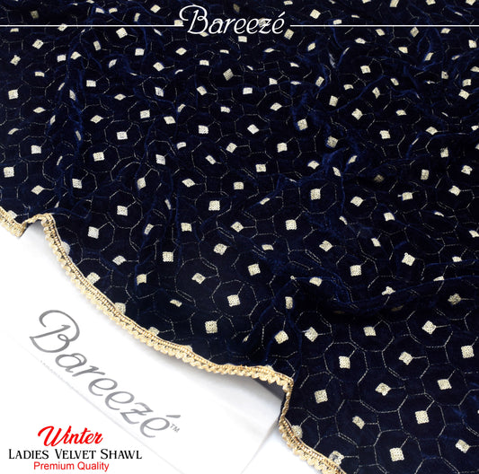 Bareeze Velvet Shawl Blue Jaal Emb